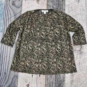 Caroline Rose Sheer Embroidered Swing Cardigan Open Front Women's Size Small